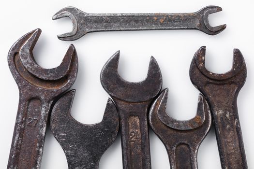 spanners of different sizes on a white background