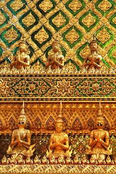 part of wall in beautiful Wat Phra Kaeo temple gable at Thailand