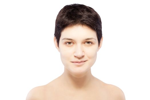 girl with a short hair portrait against white background