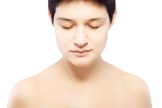 girl with a short hair looking down