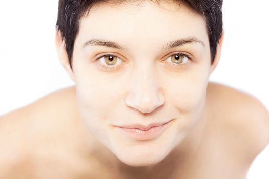 girl with a short hair smiling and looking at camera