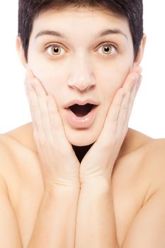 girl with a short hair making surprised expression