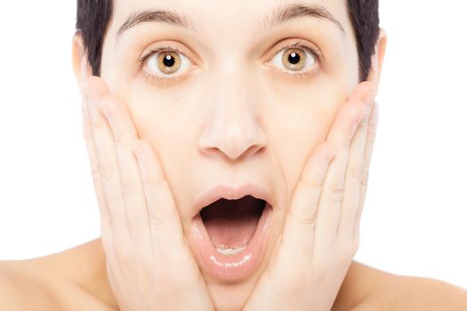 girl with a short hair making surprised expression