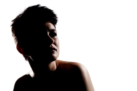 silhouette portrait of a girl with short hair