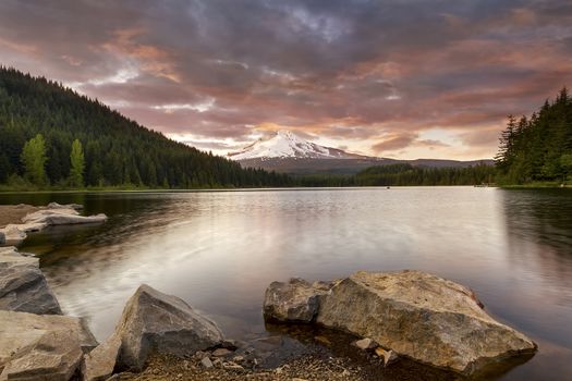 Stormy sunset over Mount Hood at Trillium Lake