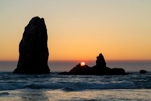 Sunset at Cannon Beach in Oregon Coast