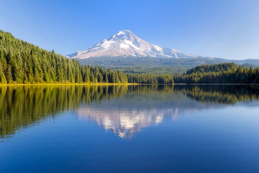 Mount Hood at Trillium Lake on a sunny blue sky day
