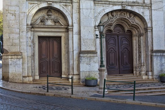 Old door in the city of Lisbon, Portugal