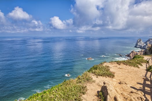 Atlantic ocean from Cabo da Roca, the western point of Europe, Portugal.