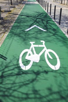 Bicycle sign on the road in  Lisbon Portugal