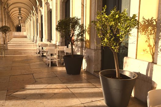 Outdoor street cafe tables in Lisbon