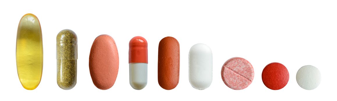 Isolated Collection Of Various Medical Tablets And Pills