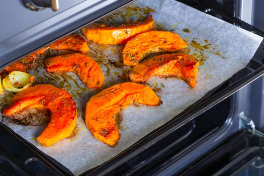 Pumpkin roasted in the oven with spices