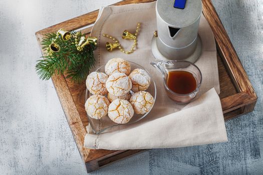 Almond cookies French macaroons on a white surface