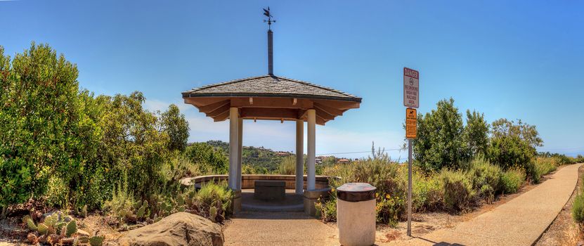 Gazebo over Bobcat Hiking Trail in Newport Beach, California in spring