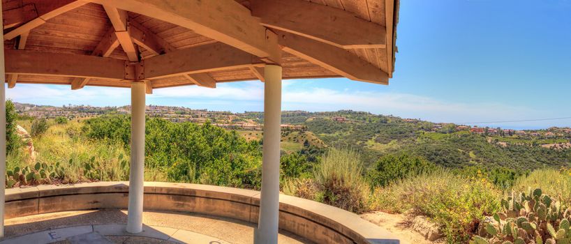 Gazebo over Newport Coast hiking trail near Crystal Cove, California in spring