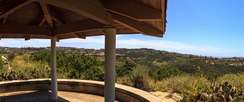 Gazebo over Newport Coast hiking trail near Crystal Cove, California in spring