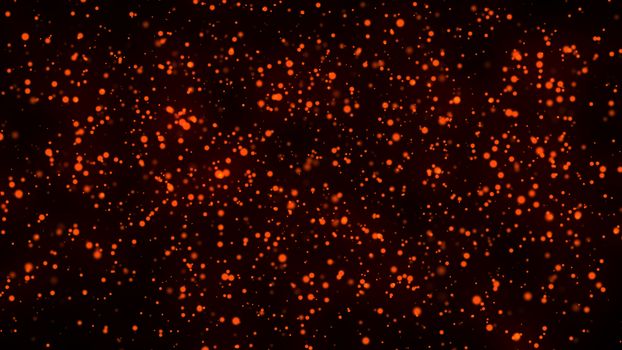 An explosion of orange and gold embers or particles with depth of field. 3d rendering