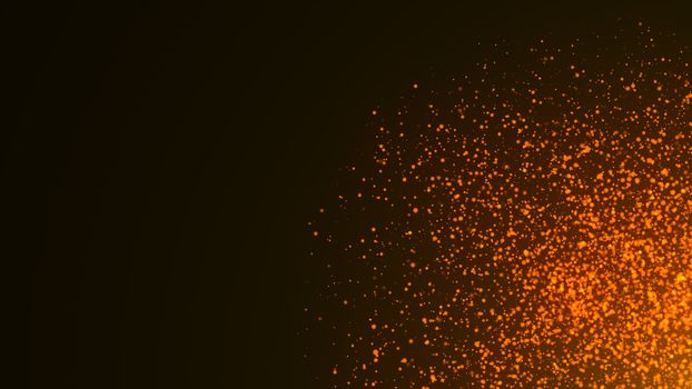 An explosion of orange and gold embers or particles with depth of field. 3d rendering