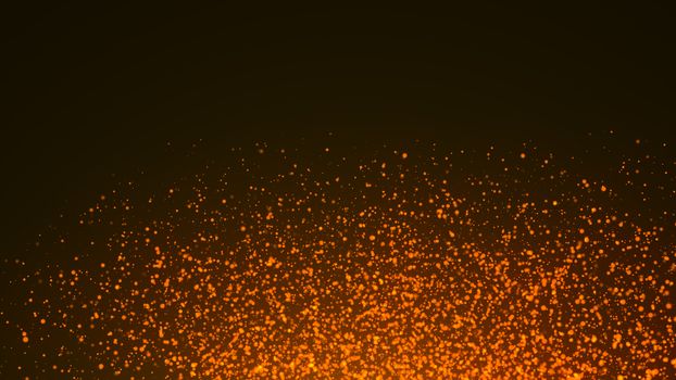 An explosion of orange and gold embers or particles with depth of field. 3d rendering
