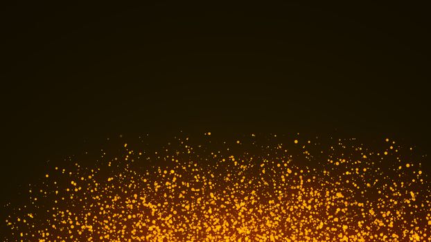 An explosion of orange and gold embers or particles with depth of field. 3d rendering