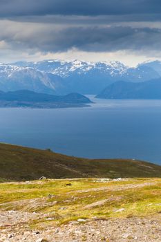 Norway fjord landscape with mountains