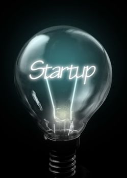 Startup lit up inside a light bulb 