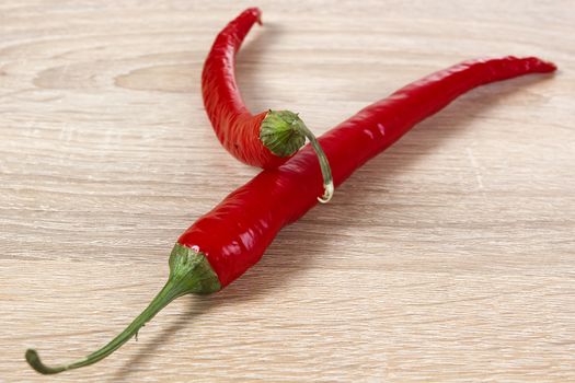 Red hot chilli pepper on a wooden background