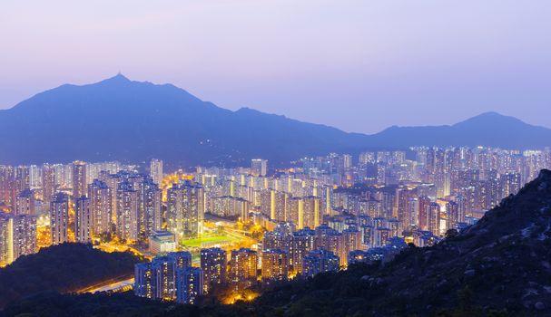 Hong Kong Tuen Mun downtown at sunset