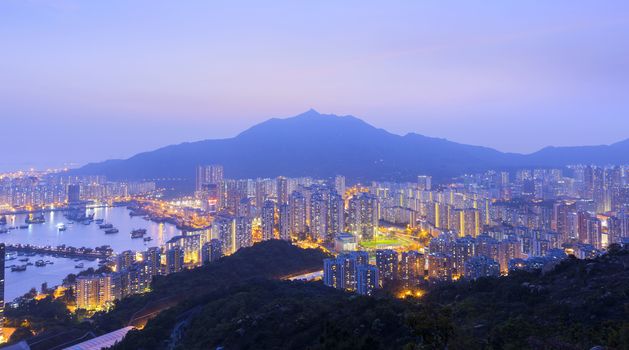 Hong Kong Tuen Mun downtown at sunset