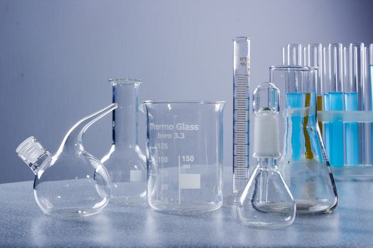 Close up of test tubes with liquids in the laboratory