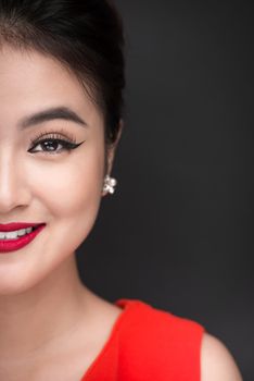 Portrait of beautiful woman asian model lady with perfect make-up and red lips