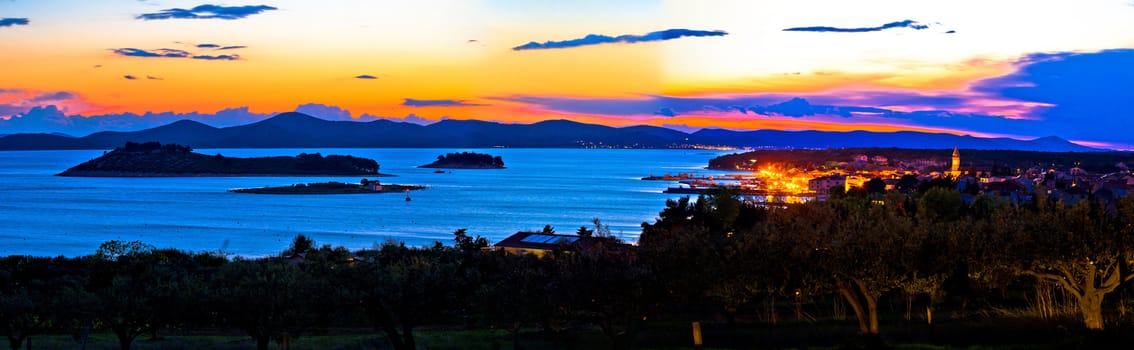 Pakostane and Pasman islands evening view, archipelago of Dalmatia, Croatia