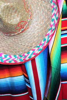 poncho serape background Mexican cinco de mayo fiesta wooden copy space