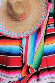 poncho serape background Mexican cinco de mayo fiesta wooden copy space