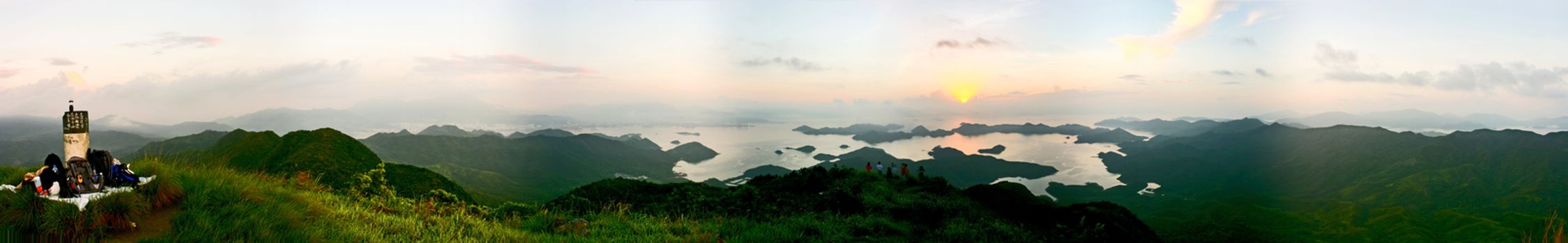 Panorama of Sunrise in Tiu Tang Lung, Hong Kong, China