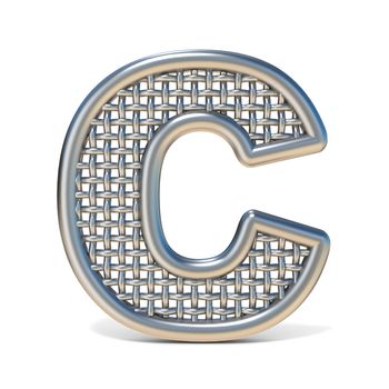 Outlined metal wire mesh font LETTER C 3D render illustration isolated on white background