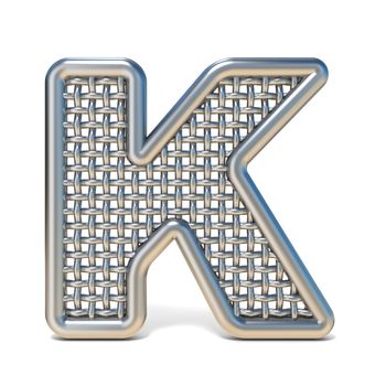 Outlined metal wire mesh font LETTER K 3D render illustration isolated on white background
