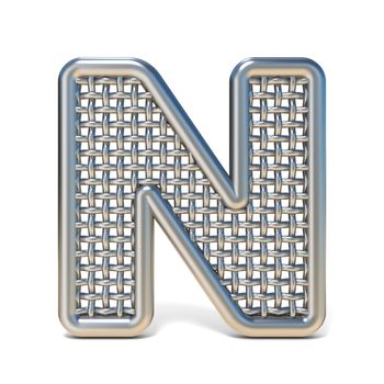 Outlined metal wire mesh font LETTER N 3D render illustration isolated on white background