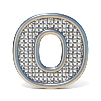 Outlined metal wire mesh font LETTER O 3D render illustration isolated on white background