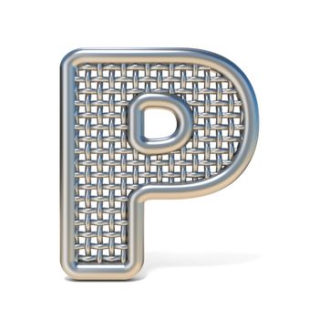 Outlined metal wire mesh font LETTER P 3D render illustration isolated on white background