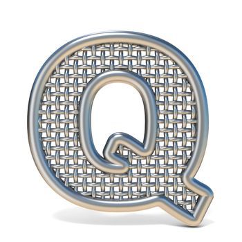 Outlined metal wire mesh font LETTER Q 3D render illustration isolated on white background