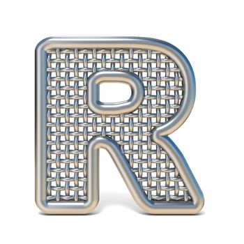 Outlined metal wire mesh font LETTER R 3D render illustration isolated on white background