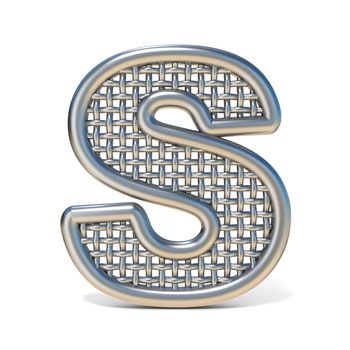 Outlined metal wire mesh font LETTER S 3D render illustration isolated on white background