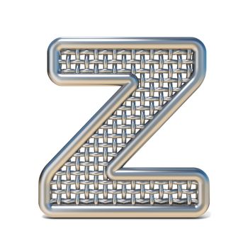 Outlined metal wire mesh font LETTER Z 3D render illustration isolated on white background