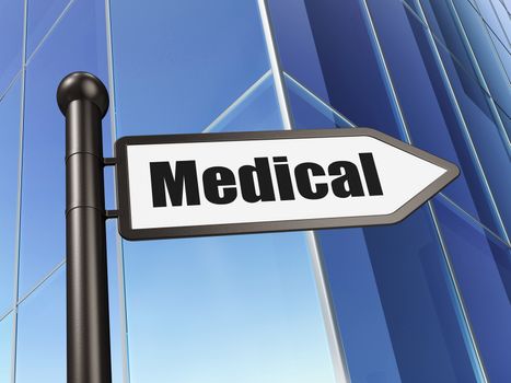 Healthcare concept: sign Medical on Building background, 3D rendering