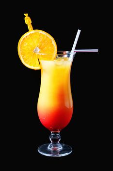 Tequila Sunrise Cocktail on a black background