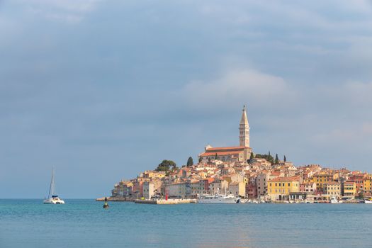 Beautiful View Of Rovinj City With Landmark Of Church Tower, Istria, Croatia, Europe.