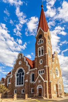 Luteran Christ Church with blue sky and clouds in background, Windhoek, Namibia