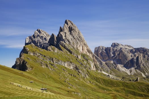 Seceda mountain on a sunny day, Dolomites, Italy